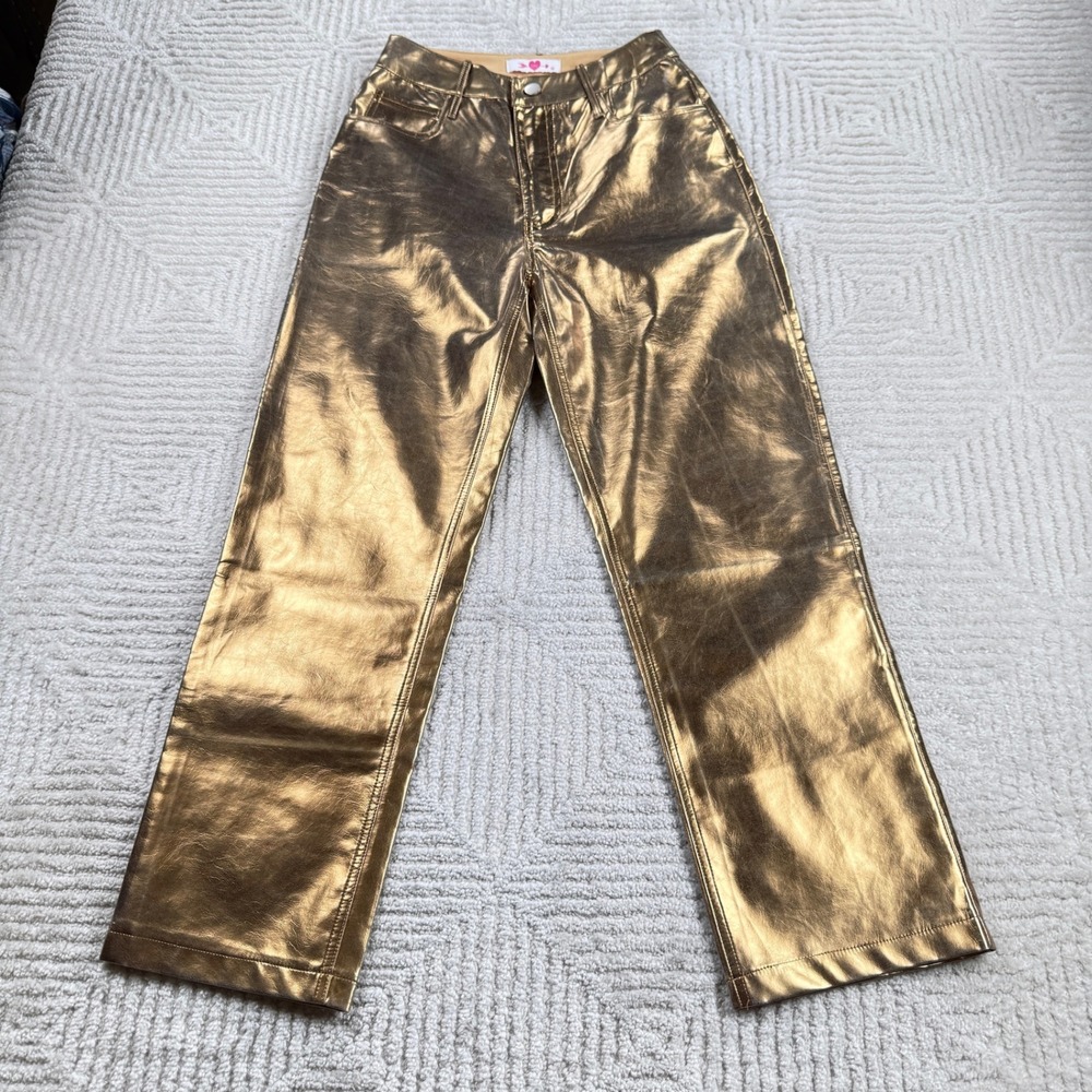 BuddyLove Metallic Straight Leg Pants Women's 24 Gold Bronze Disco Festival Glam